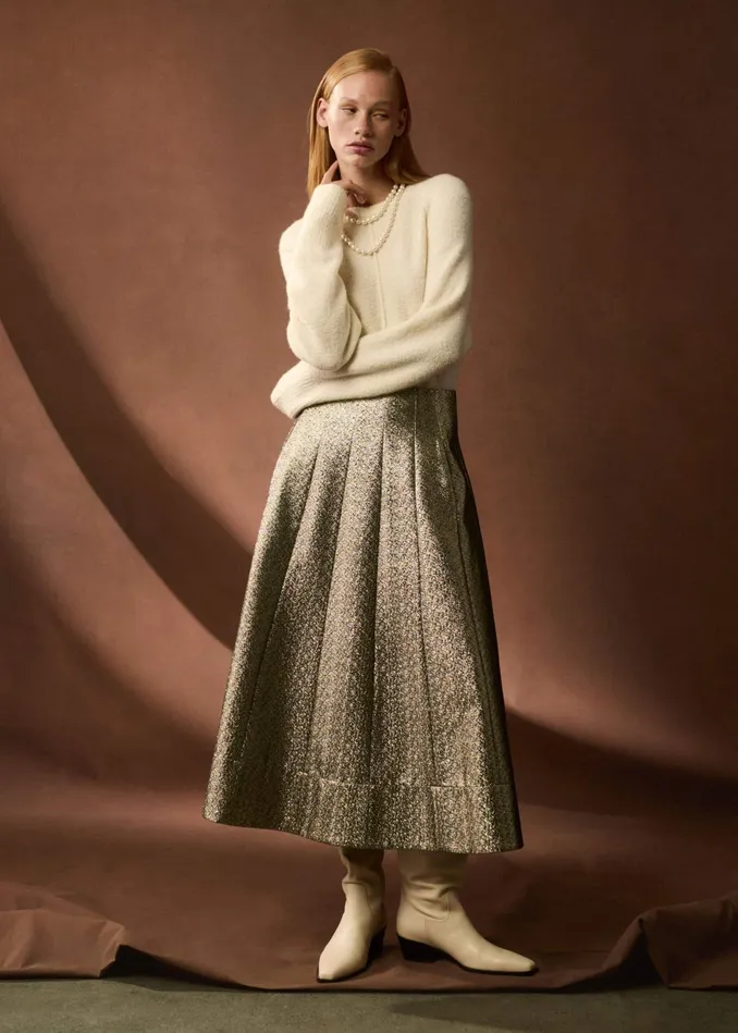 Women Metallic Midi Skirt Blackgold MEEM