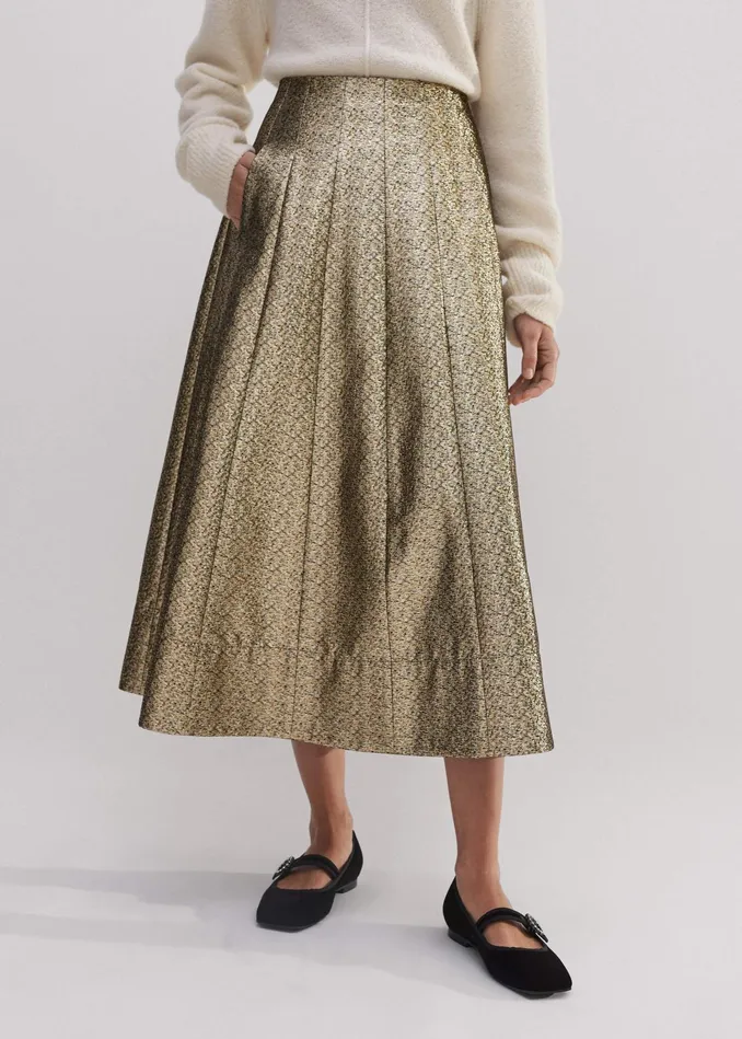 Women Metallic Midi Skirt Blackgold MEEM