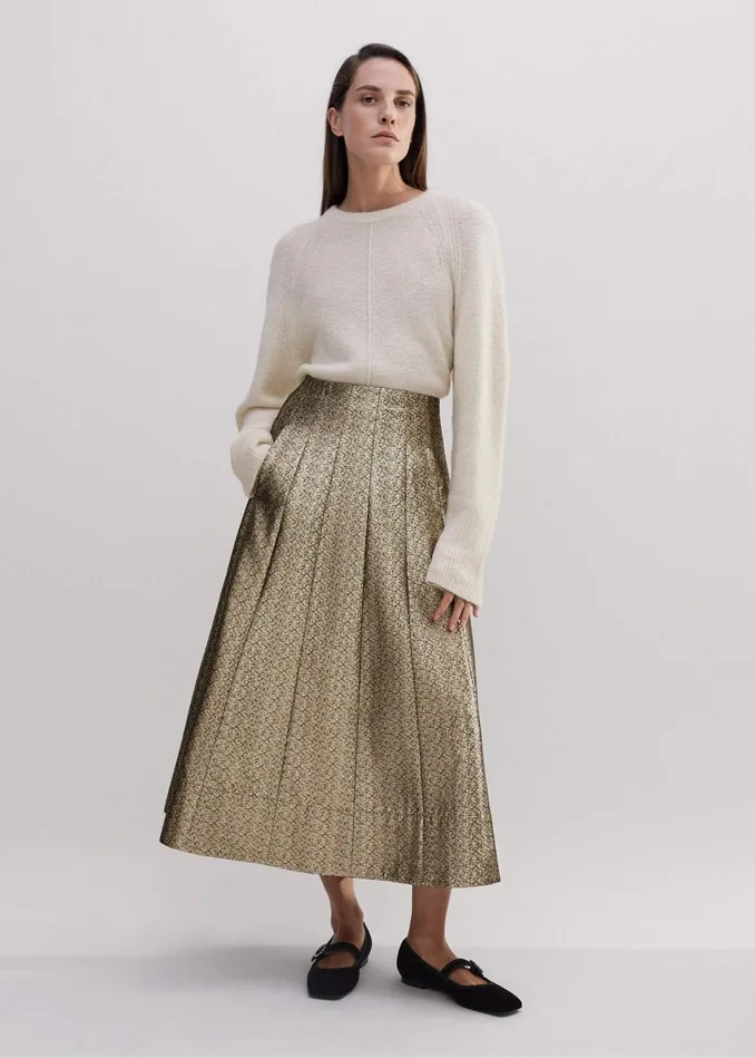 Women Metallic Midi Skirt Blackgold MEEM