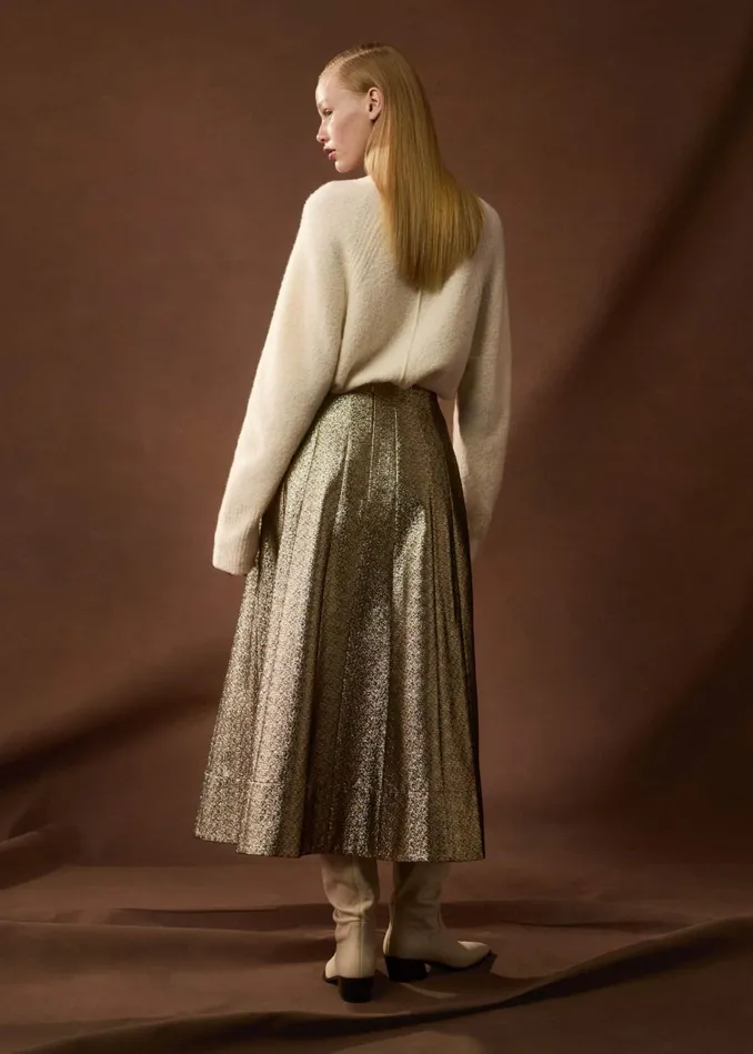 Women Metallic Midi Skirt Blackgold MEEM