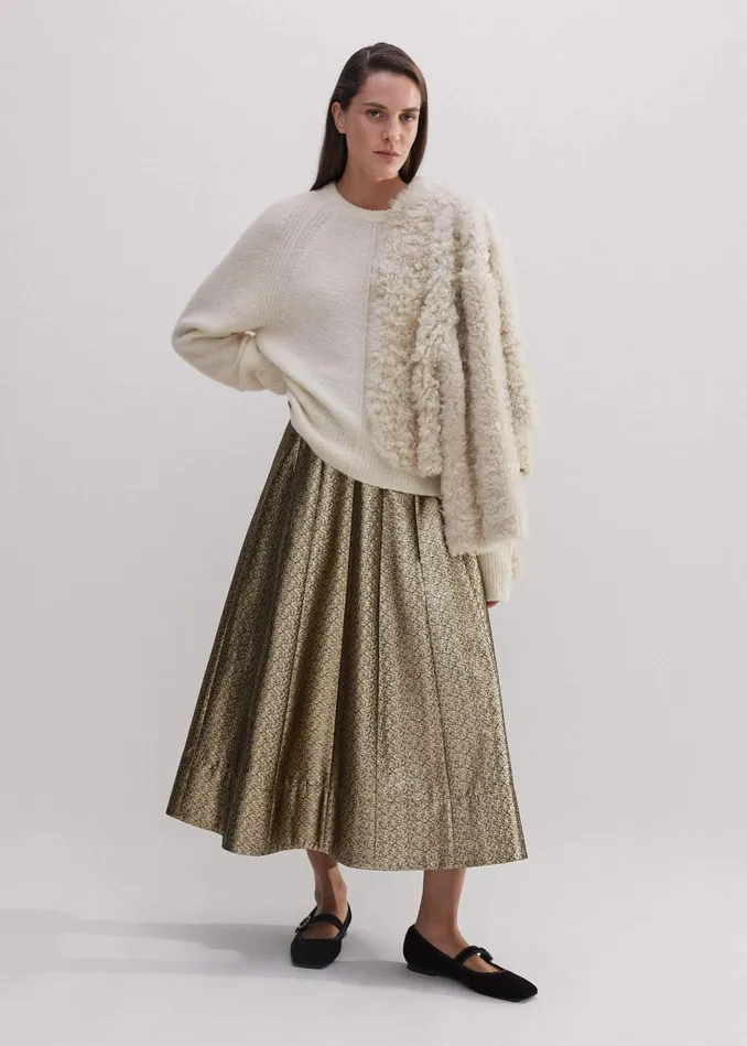 Women Metallic Midi Skirt Blackgold MEEM