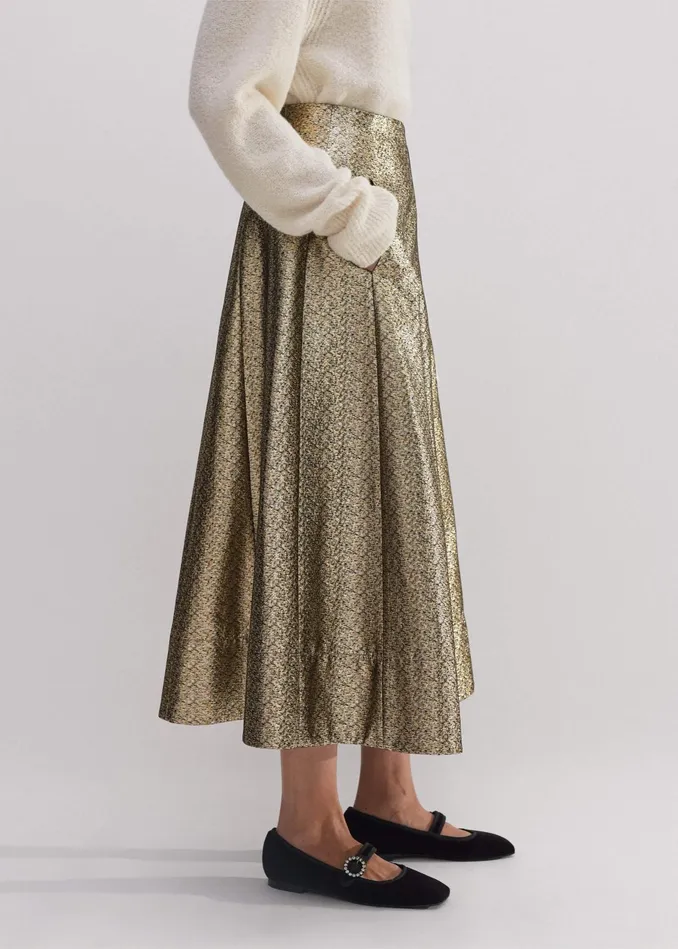 Women Metallic Midi Skirt Blackgold MEEM