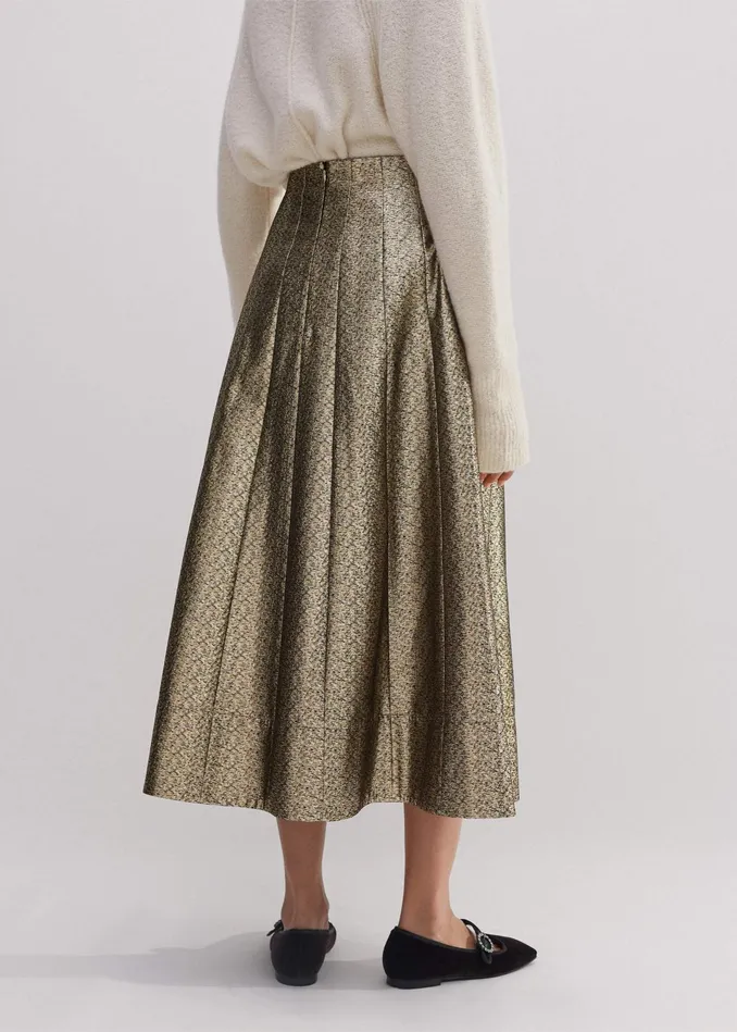 Women Metallic Midi Skirt Blackgold MEEM