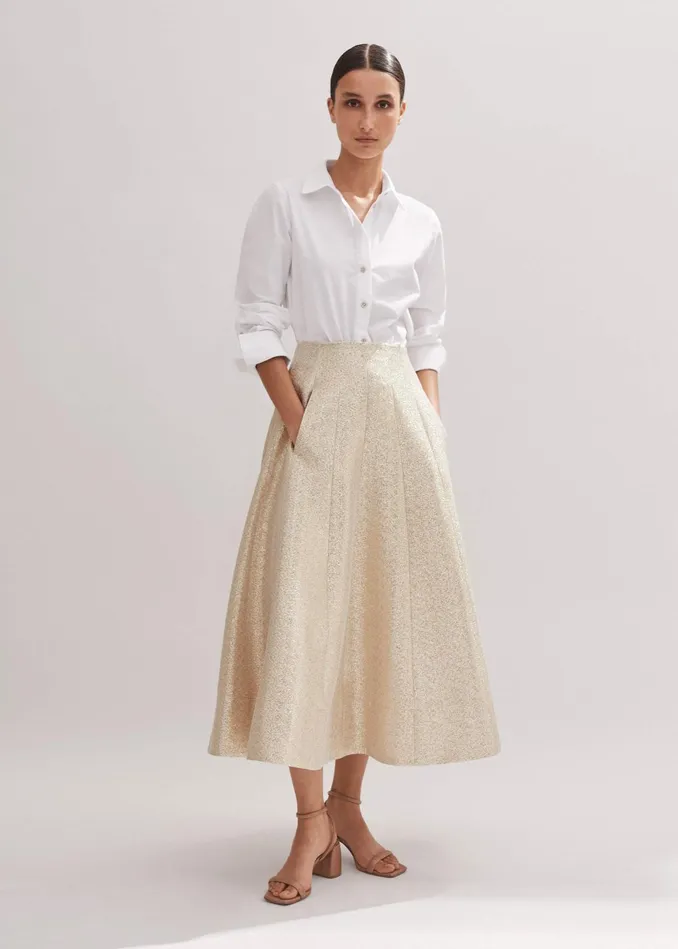 Women Metallic Midi Skirt Silvergold MEEM