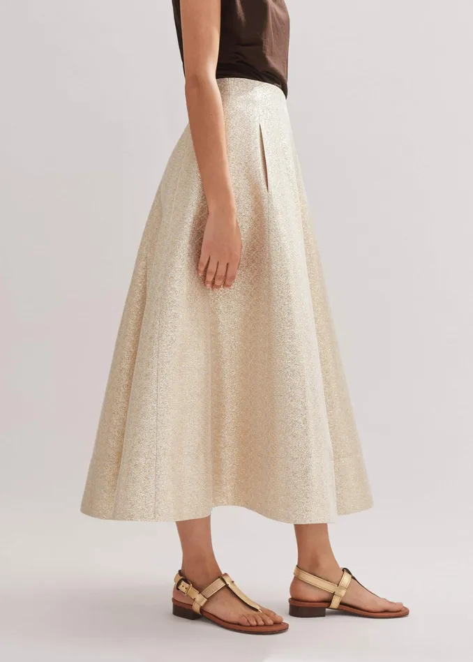 Women Metallic Midi Skirt Silvergold MEEM