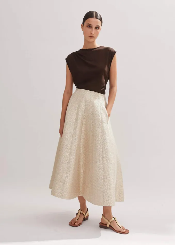 Women Metallic Midi Skirt Silvergold MEEM