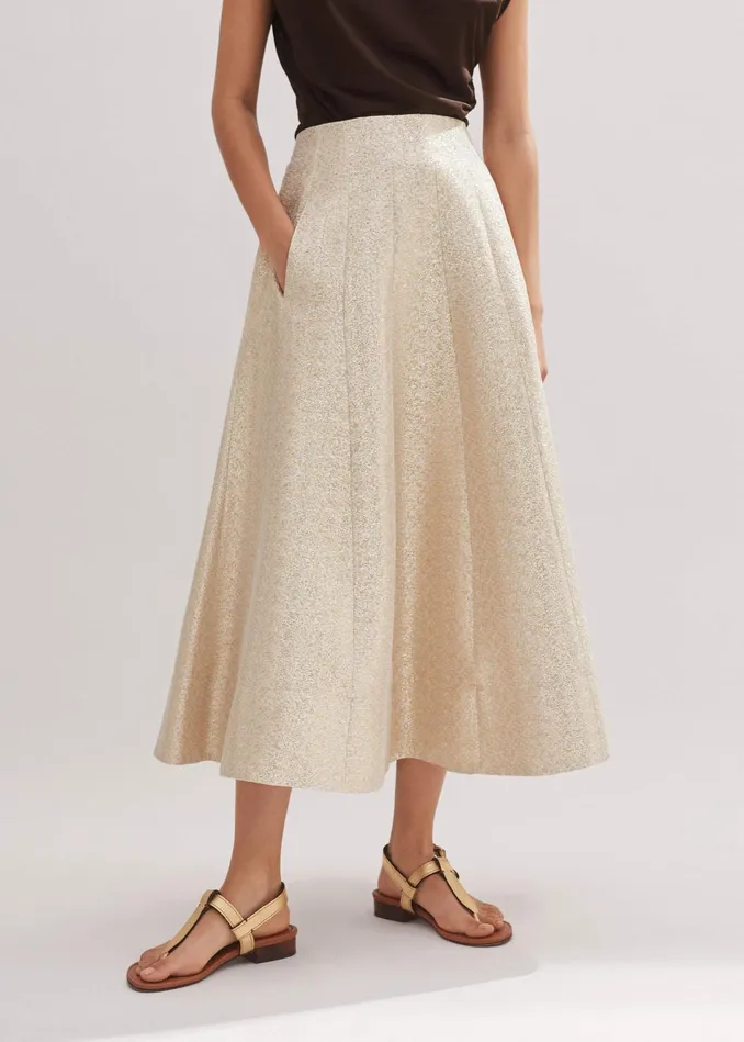 Women Metallic Midi Skirt Silvergold MEEM