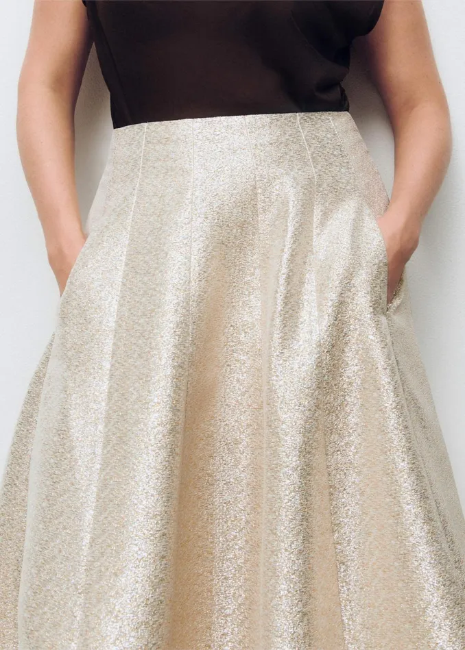 Women Metallic Midi Skirt Silvergold MEEM