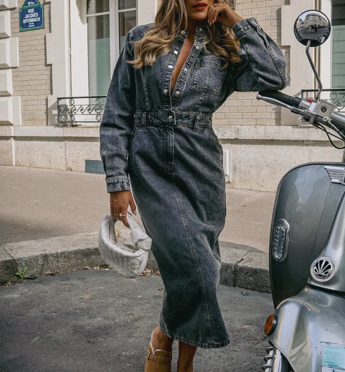 Women MidLength Denim Dress 8211 Black Denim Promod Dresses