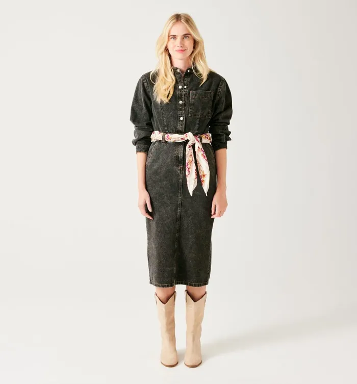 Women MidLength Denim Dress 8211 Black Denim Promod Dresses Women MidLength Denim Dress 8211 Black Denim Promod Dresses