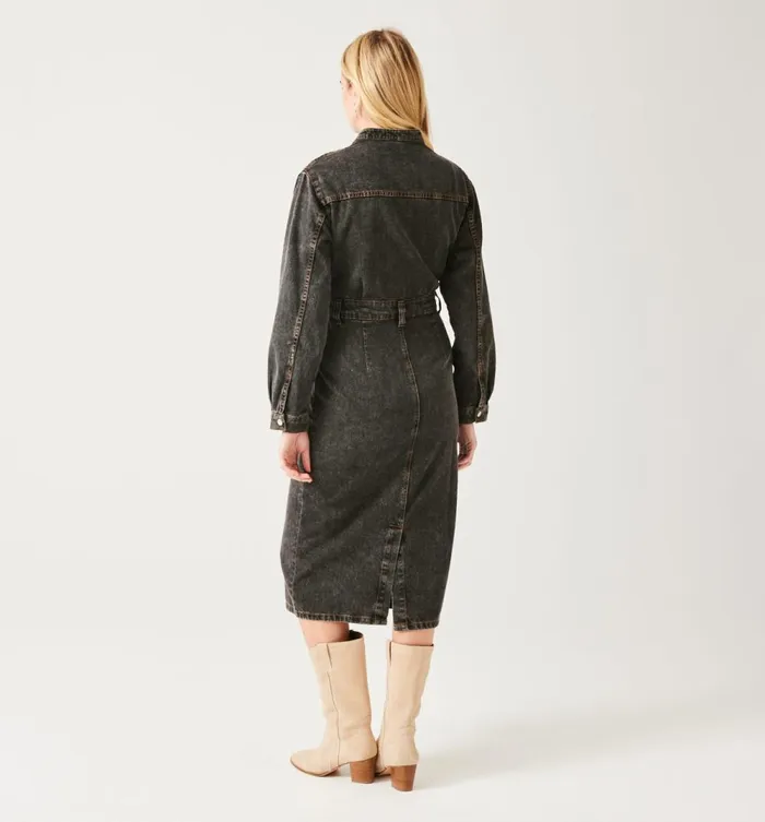 Women MidLength Denim Dress 8211 Black Denim Promod Dresses Women MidLength Denim Dress 8211 Black Denim Promod Dresses