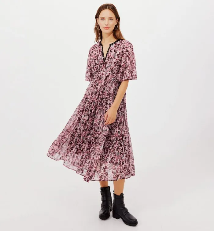 Women MidLength Patterned Dress 8211 Ecru Print Promod Dresses