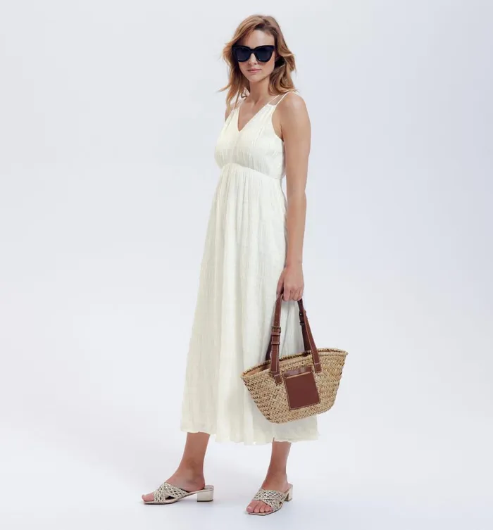 Women MidLength Strappy Dress 8211 Ecru Promod Dresses Women MidLength Strappy Dress 8211 Ecru Promod Dresses