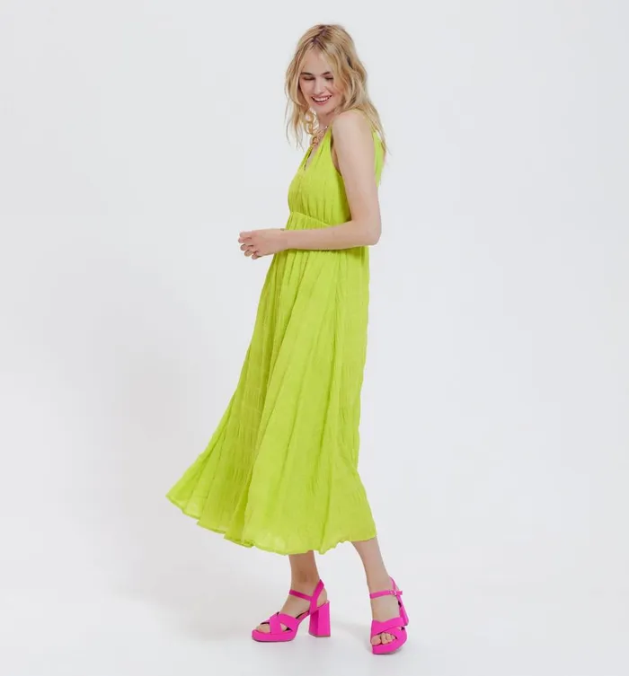 Women MidLength Strappy Dress 8211 Neon Green Promod Dresses