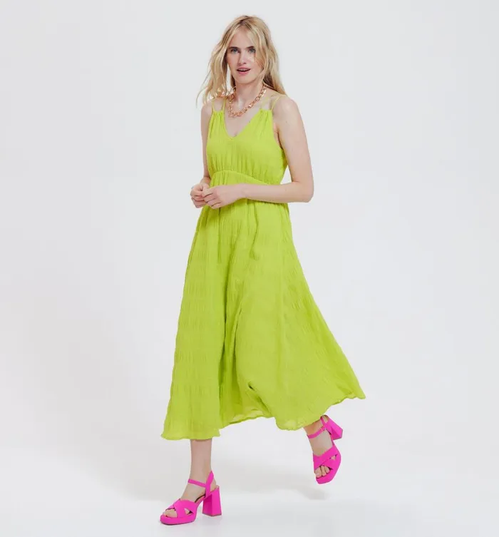 Women MidLength Strappy Dress 8211 Neon Green Promod Dresses Women MidLength Strappy Dress 8211 Neon Green Promod Dresses