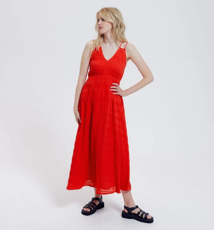 Women MidLength Strappy Dress 8211 Red Promod Dresses