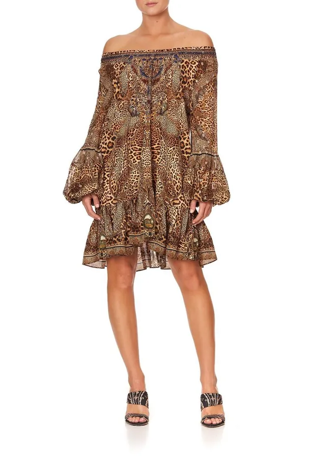 Women Mini Dresses Camilla Blouson Sleeve A Line Frill Dress Lady Lodge