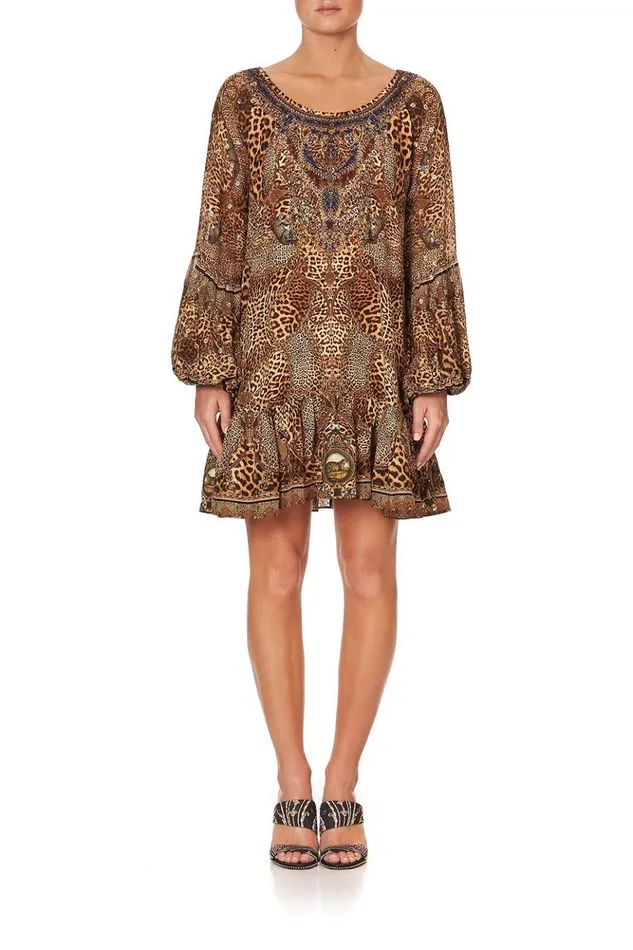 Women Mini Dresses Camilla Blouson Sleeve A Line Frill Dress Lady Lodge