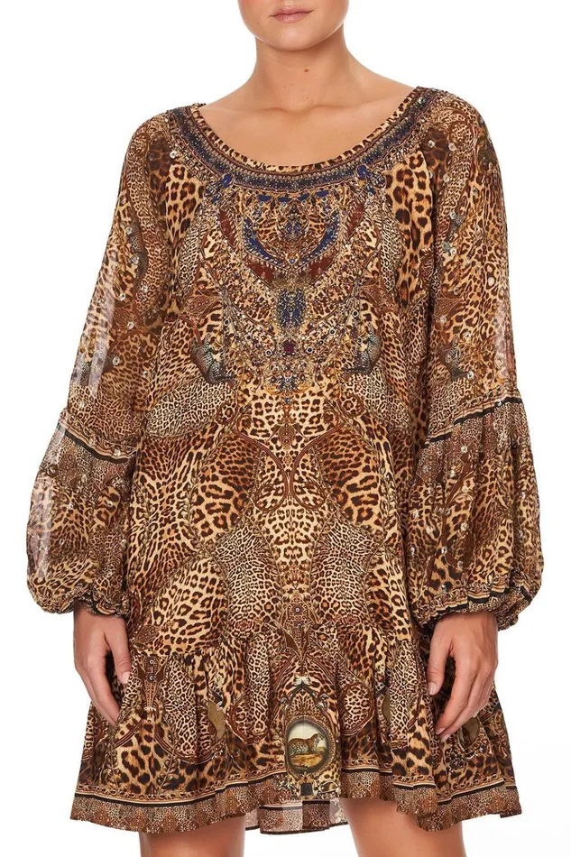Women Mini Dresses Camilla Blouson Sleeve A Line Frill Dress Lady Lodge
