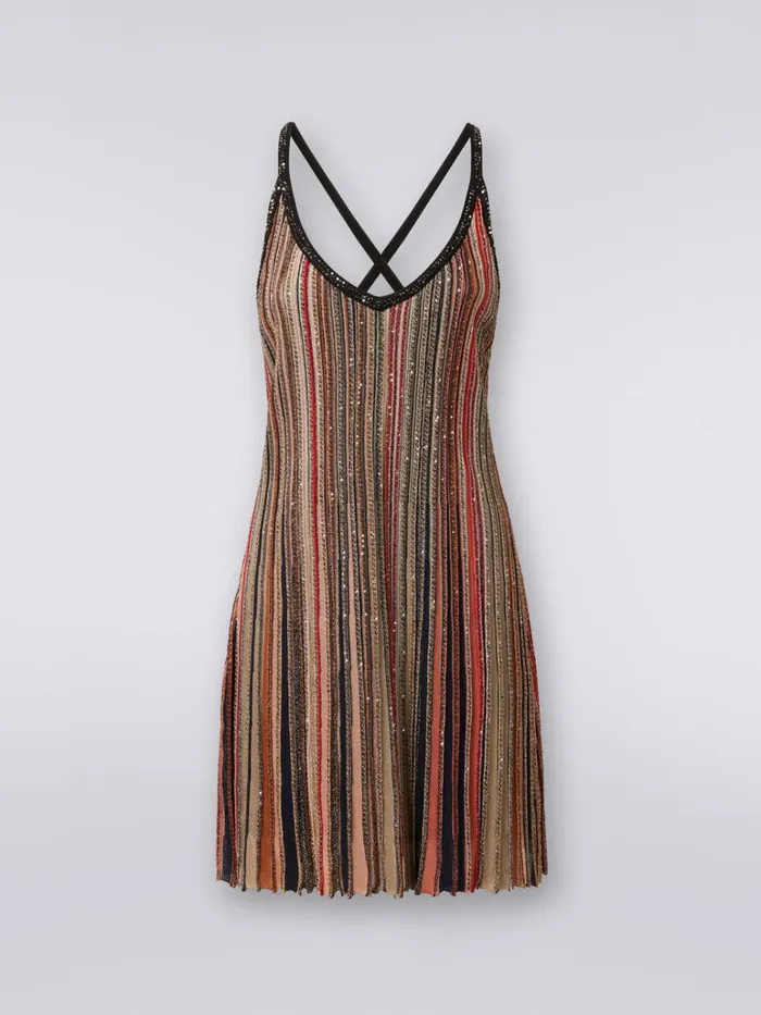 Women Minidress In Vertical Striped Knit With Sequins Multicoloured Missoni Dresses
