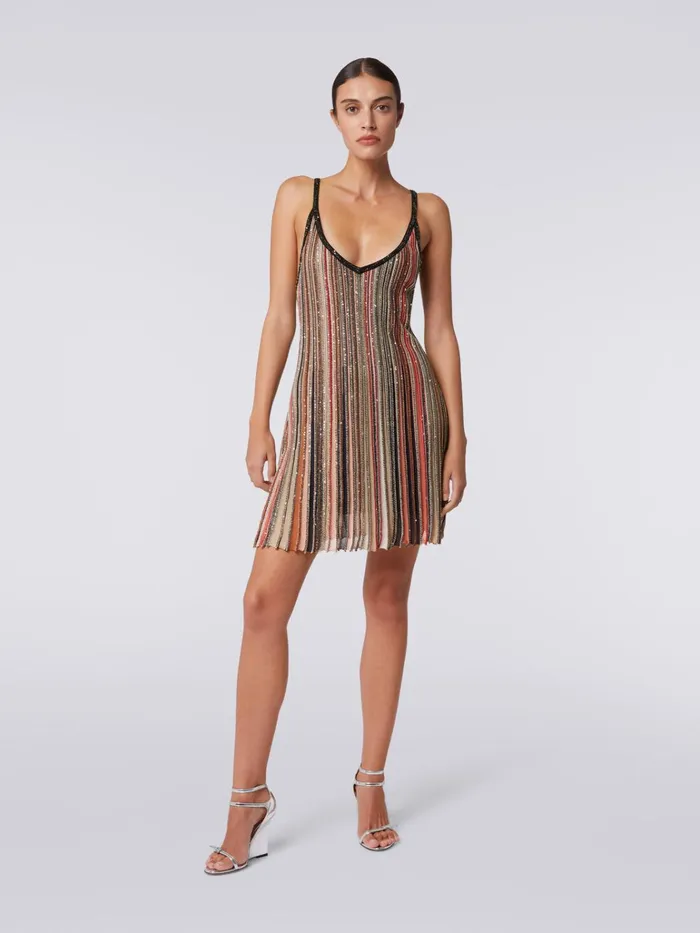 Women Minidress In Vertical Striped Knit With Sequins Multicoloured Missoni Dresses