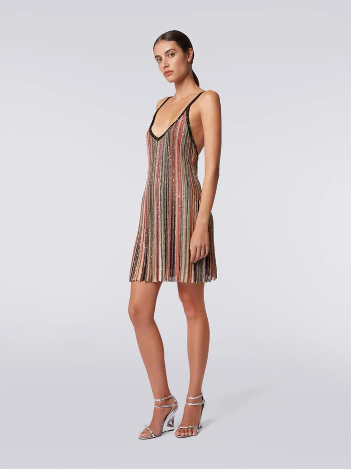 Women Minidress In Vertical Striped Knit With Sequins Multicoloured Missoni Dresses
