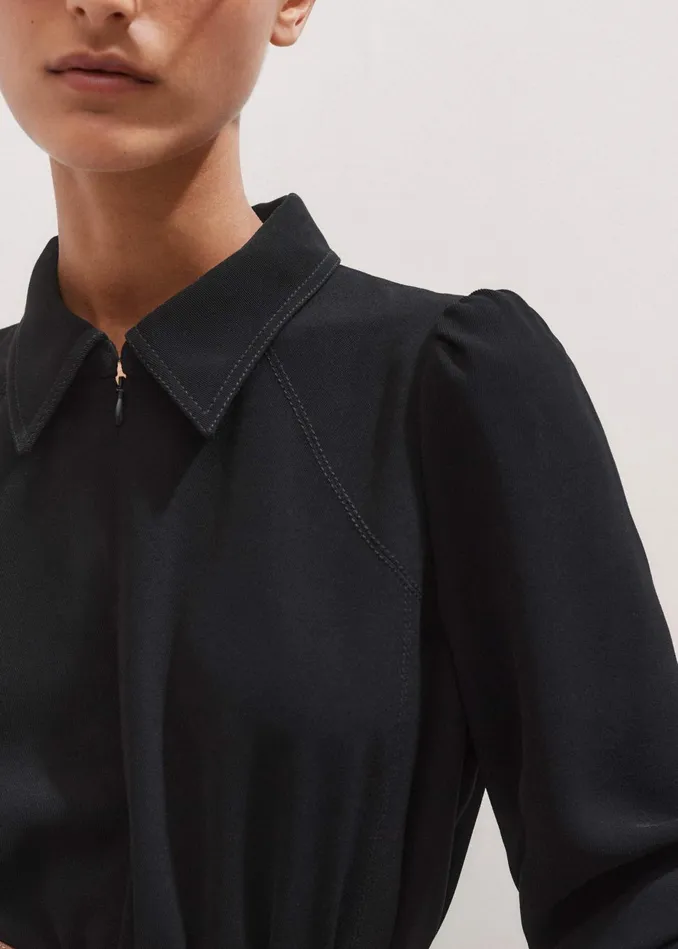 Women Modern Twill Pleated Maxi Dress Black MEEM