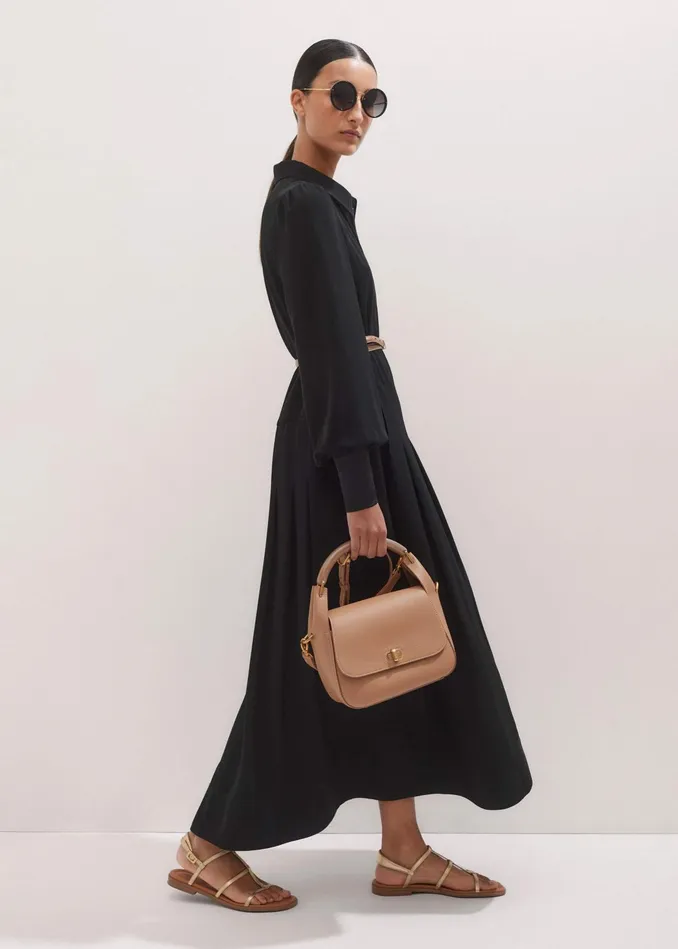 Women Modern Twill Pleated Maxi Dress Black MEEM