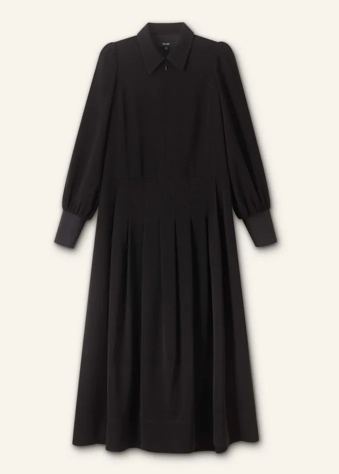 Women Modern Twill Pleated Maxi Dress Black MEEM
