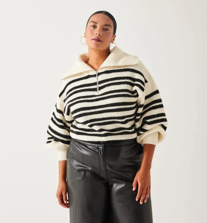 Women Nautical Trucker Jumper 8211 Navy Blue Stripes Promod Jumpers And Cardigans