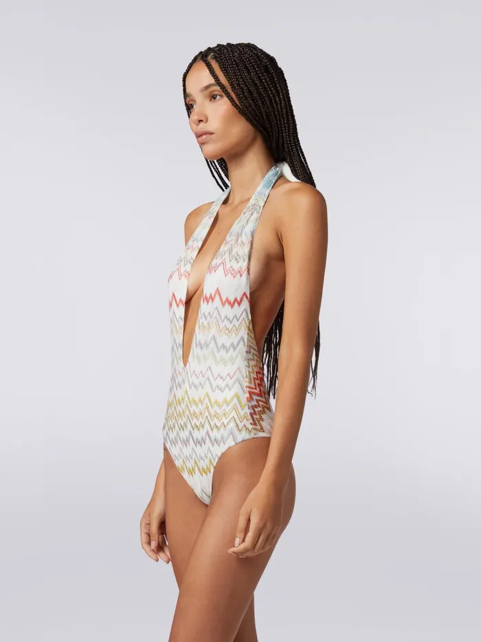 Women OnePiece Swimming Costume With V Neckline In Mountain Lace And Lam Multicoloured Missoni Swimsuits