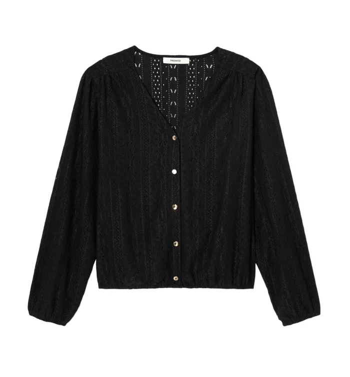 Women Openwork VNeck Cardie Top 8211 Black Promod Tops Women Openwork VNeck Cardie Top 8211 Black Promod Tops