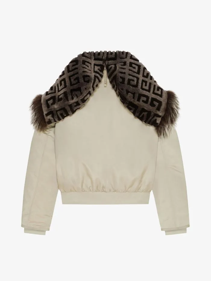 Women Outerwear and Blousons Givenchy Cropped Bomber Jacket With 4G Fur Hood Mastic
