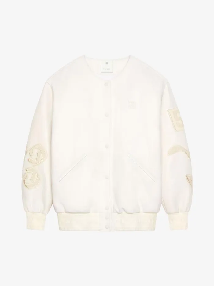 Women Outerwear and Blousons Givenchy GIVENCHY Oversized Varsity Jacket In Wool And Leather Ivory