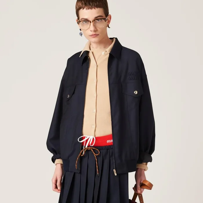 Women Outerwear Miu Miu Batavia Blouson Jacket Navy Women Outerwear Miu Miu Batavia Blouson Jacket Navy