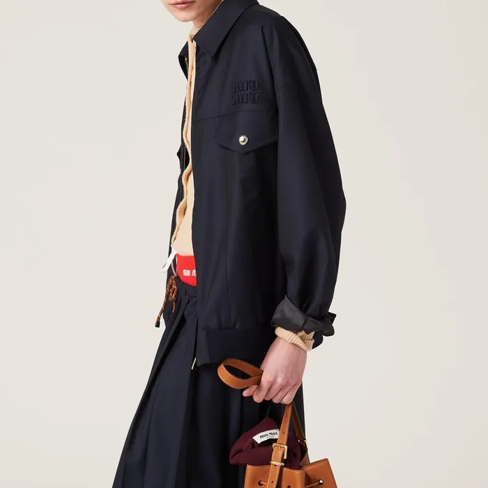 Women Outerwear Miu Miu Batavia Blouson Jacket Navy Women Outerwear Miu Miu Batavia Blouson Jacket Navy