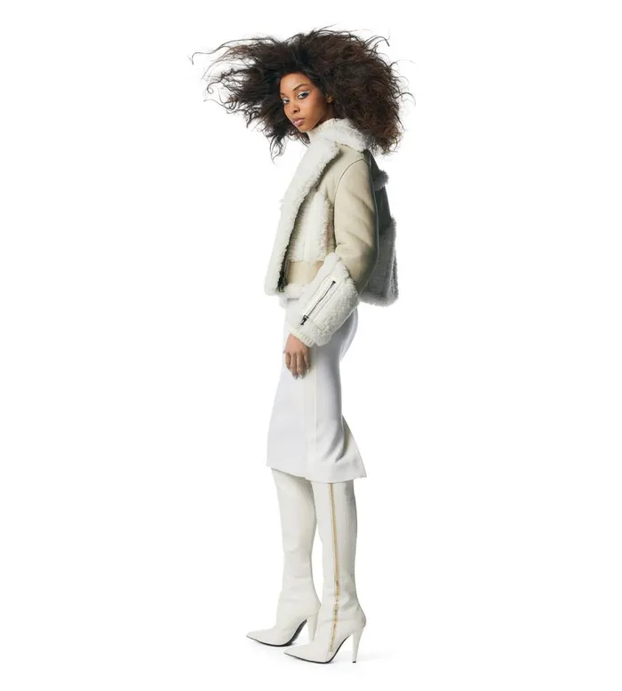 Women Outerwear Tom Ford Shearling and Leather Patchwork Biker Jacket Cream White Women Outerwear Tom Ford Shearling and Leather Patchwork Biker Jacket Cream White