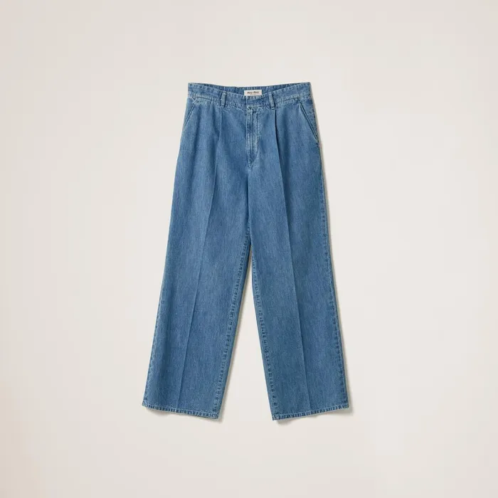 Women Pants And Shorts Miu Miu Chambray Denim Pants Sapphire Blue
