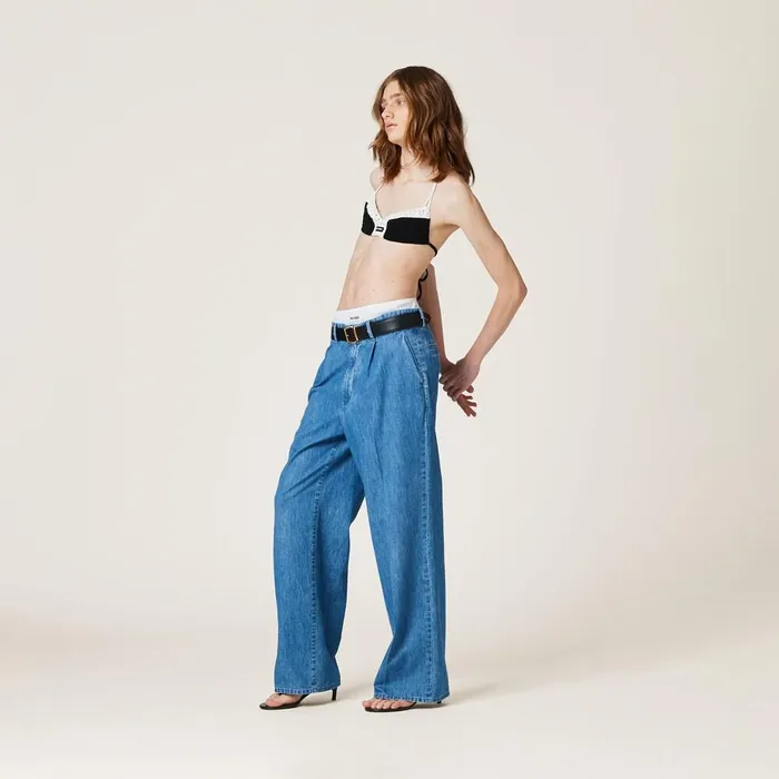 Women Pants And Shorts Miu Miu Chambray Denim Pants Sapphire Blue Women Pants And Shorts Miu Miu Chambray Denim Pants Sapphire Blue