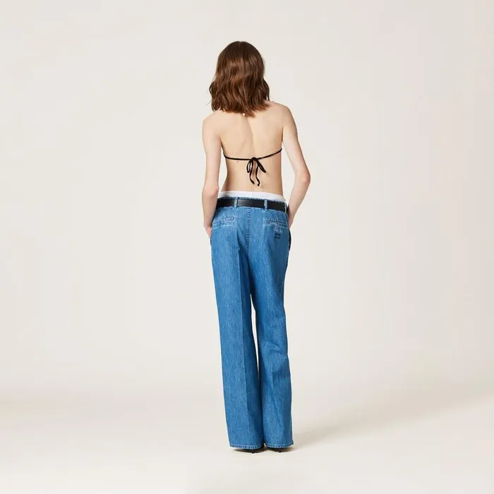Women Pants And Shorts Miu Miu Chambray Denim Pants Sapphire Blue Women Pants And Shorts Miu Miu Chambray Denim Pants Sapphire Blue