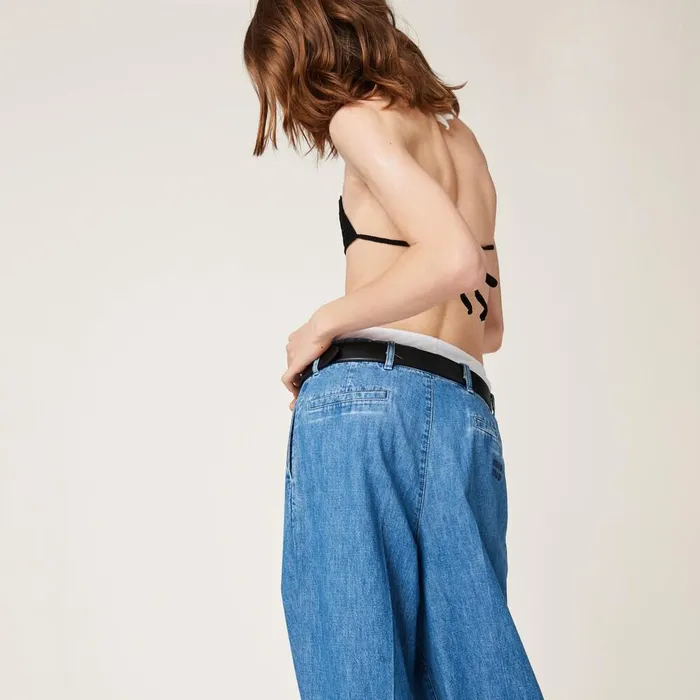 Women Pants And Shorts Miu Miu Chambray Denim Pants Sapphire Blue Women Pants And Shorts Miu Miu Chambray Denim Pants Sapphire Blue