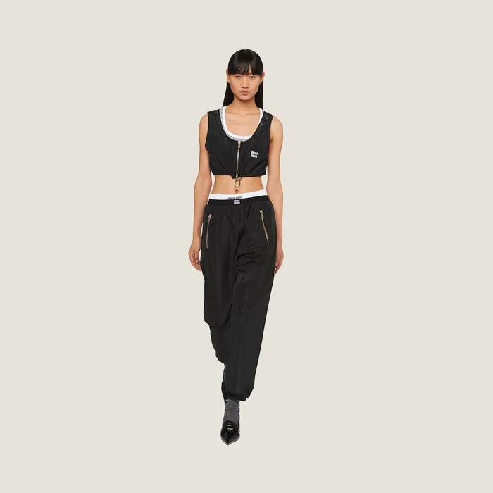 Women Pants And Shorts Miu Miu Technical Silk Joggers Black Women Pants And Shorts Miu Miu Technical Silk Joggers Black