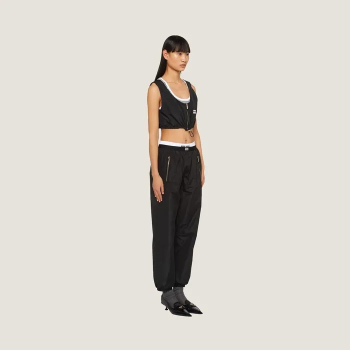 Women Pants And Shorts Miu Miu Technical Silk Joggers Black Women Pants And Shorts Miu Miu Technical Silk Joggers Black