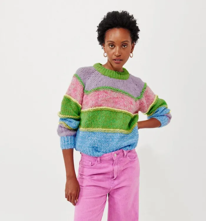 Women Pastel Striped Jumper 8211 Green Stripes Promod Jumpers And Cardigans