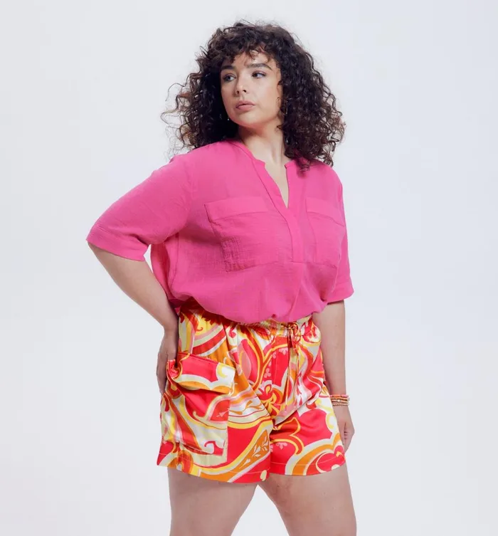 Women Patterned Satin Cargo Shorts 8211 Imprime Rose Promod Shorts