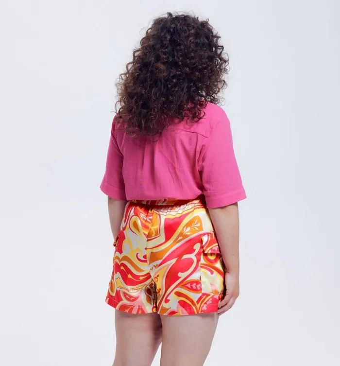 Women Patterned Satin Cargo Shorts 8211 Imprime Rose Promod Shorts Women Patterned Satin Cargo Shorts 8211 Imprime Rose Promod Shorts