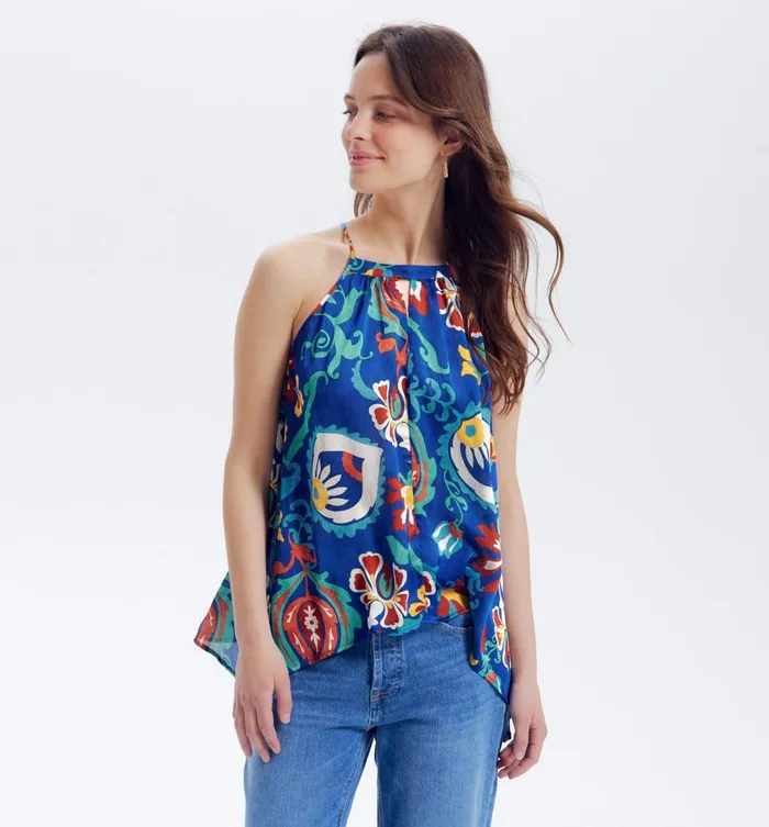 Women Patterned Scarf Top 8211 Blue Print Promod Tops