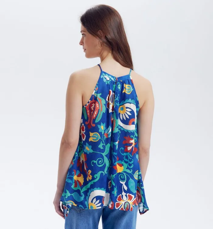 Women Patterned Scarf Top 8211 Blue Print Promod Tops Women Patterned Scarf Top 8211 Blue Print Promod Tops