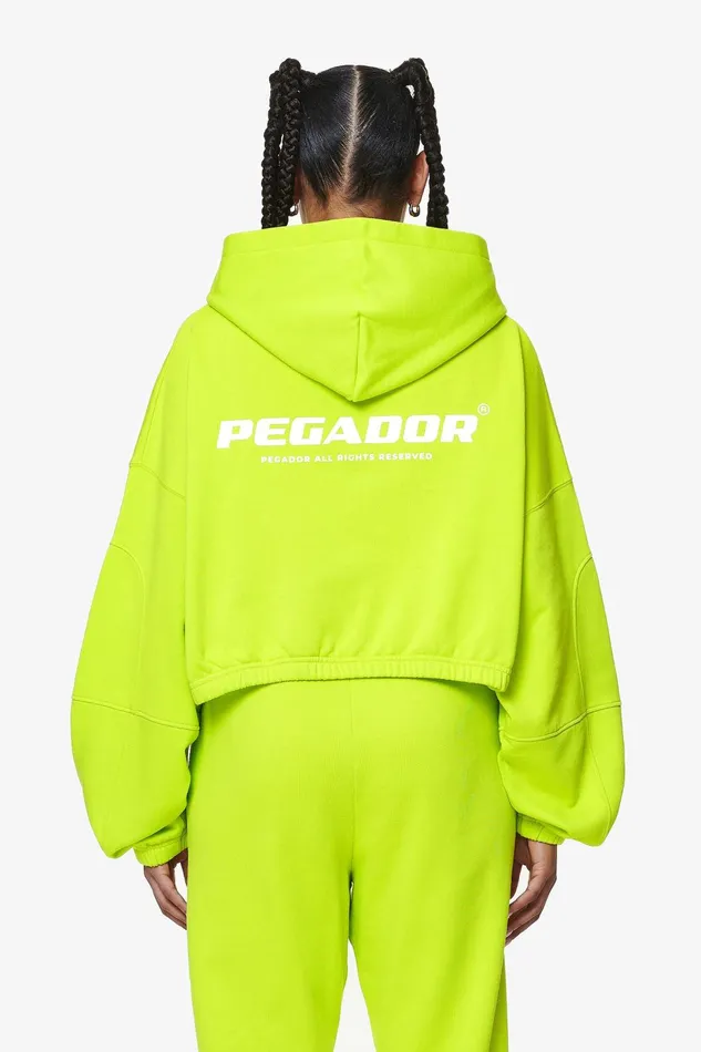 Women Pegador Hoodies Skei Logo Oversized Cropped Hoodie Washed Lime Yellow