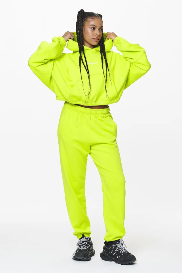 Women Pegador Hoodies Skei Logo Oversized Cropped Hoodie Washed Lime Yellow Women Pegador Hoodies Skei Logo Oversized Cropped Hoodie Washed Lime Yellow